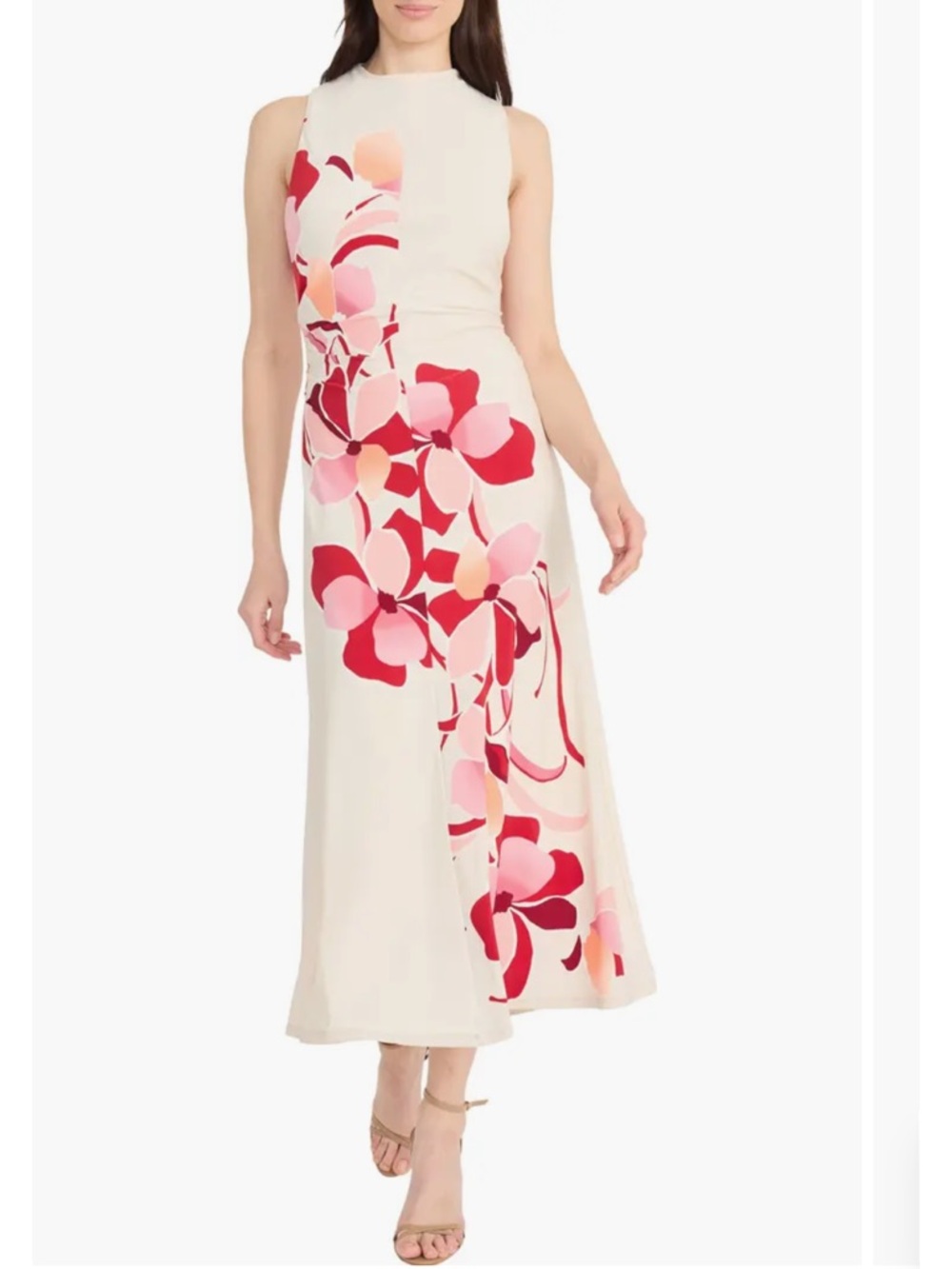 NWT Maggy London mock neck Maxi Dress Floral Print sleeveless pink red new